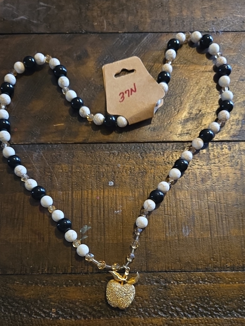 Gold Apple Pendant Beaded Necklace